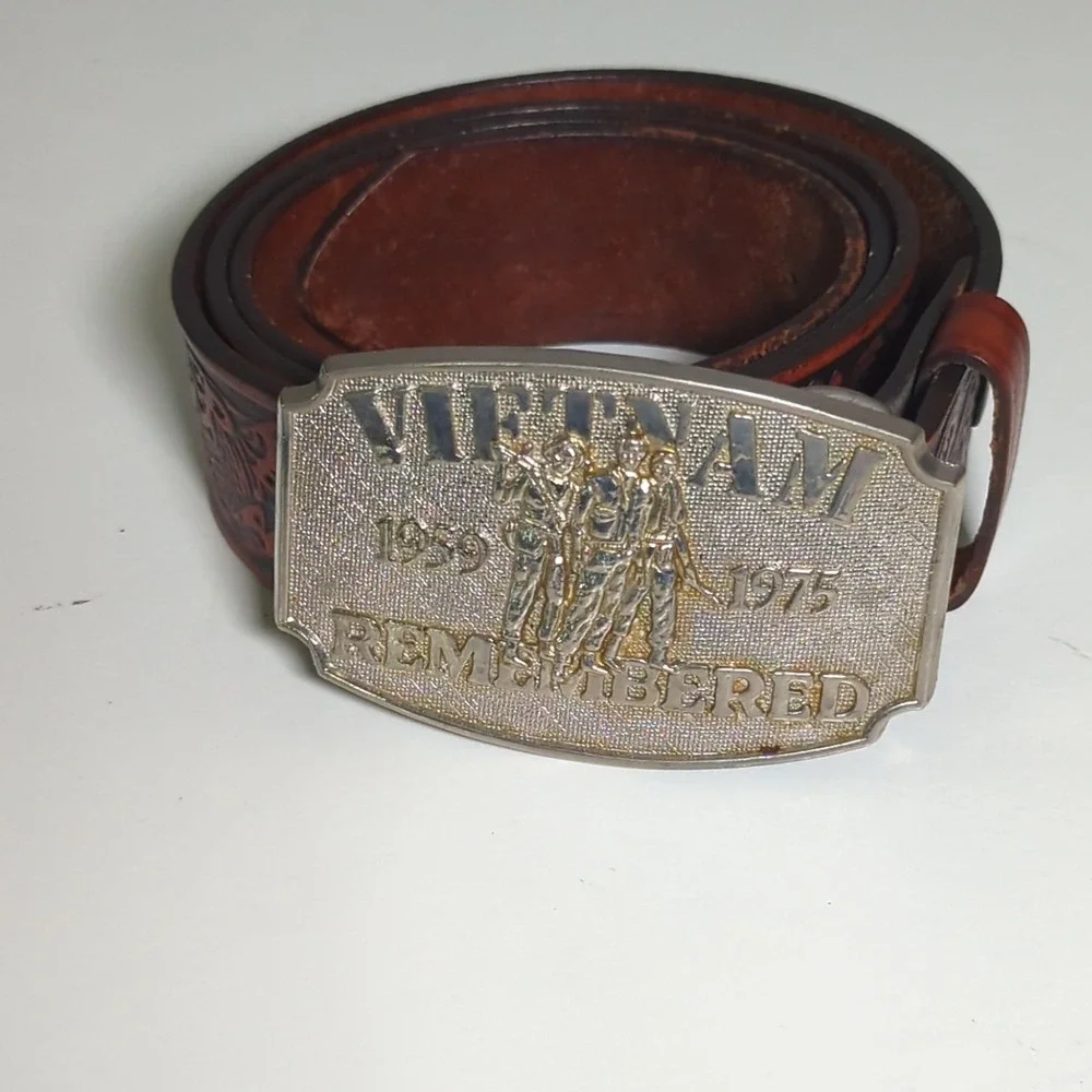 Vietnam War 1959-1975 Remembered Brown‎ Leather Belt Men's Western Tooled